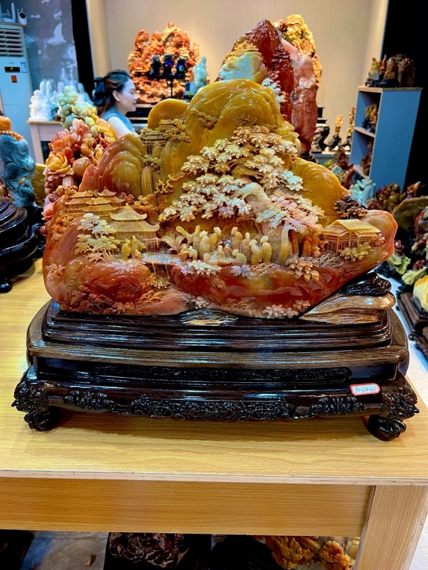 正宗高档寿山石江山如此多娇摆件玄关客厅家居办公室书房乔迁奇石