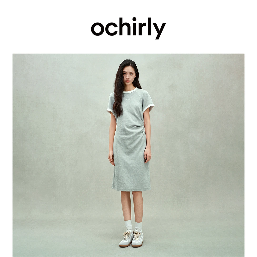 【达人】OCHIRLY欧时力抽褶插肩连衣裙刺绣撞色收腰休闲25