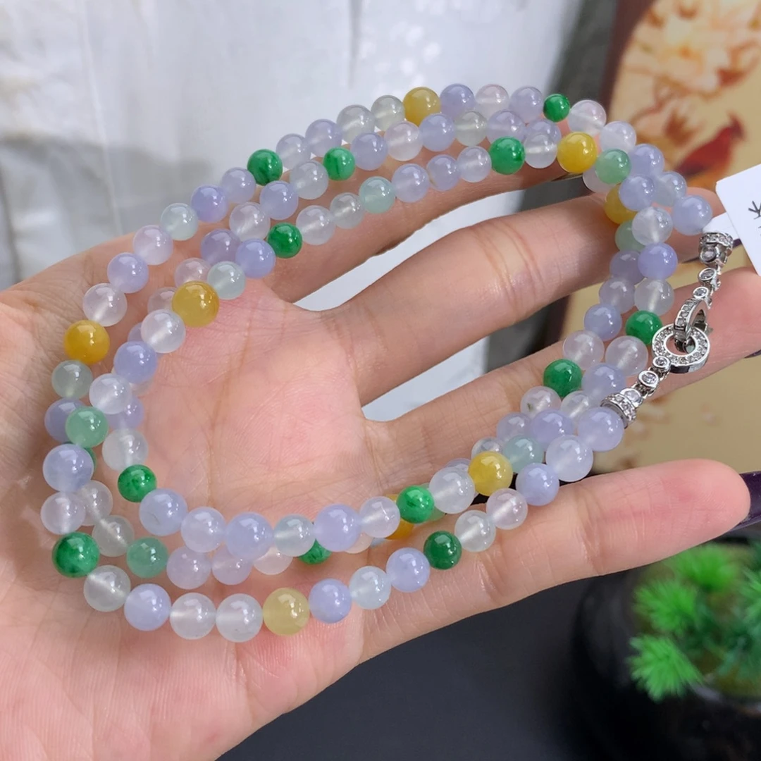 翡翠未镶嵌手串卡4.7-5.8冰胶多宝项链