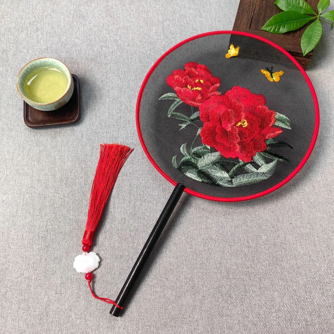 苏绣双面绣团扇成品古风扇子圆扇汉服扇花刺绣旗袍古典摆件