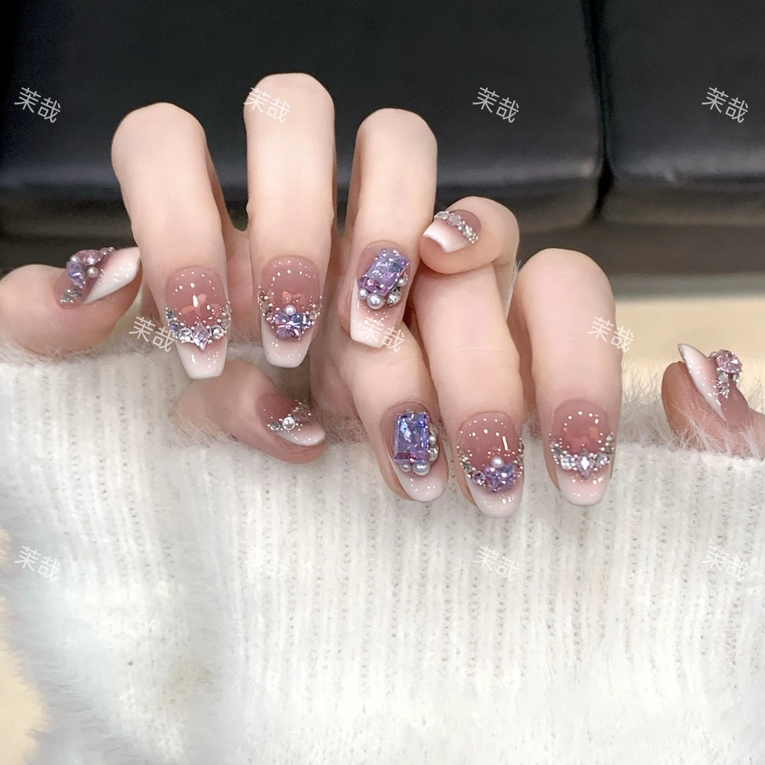 茉哉皮皮【粉紫玲珑】纯手工定制美甲拆卸穿戴甲A4143