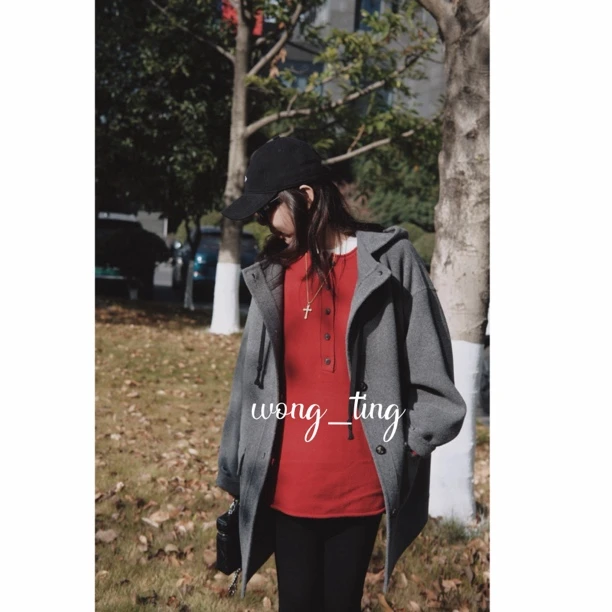 【wong_ting】小众设计师多色连帽宽松羊绒大衣外套6590