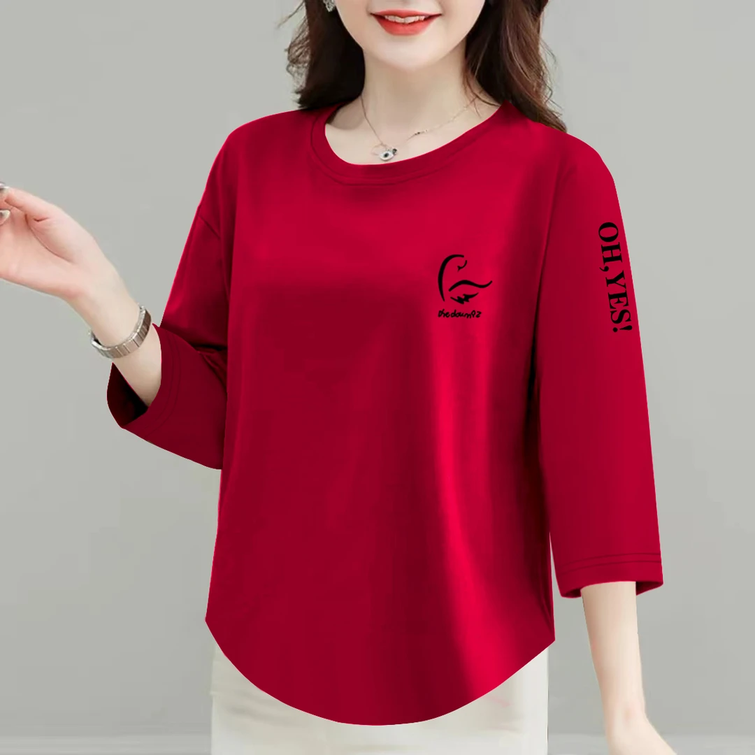 高档纯棉t恤女春夏秋新款七分袖韩版洋气宽松遮肉上衣体恤打底衫