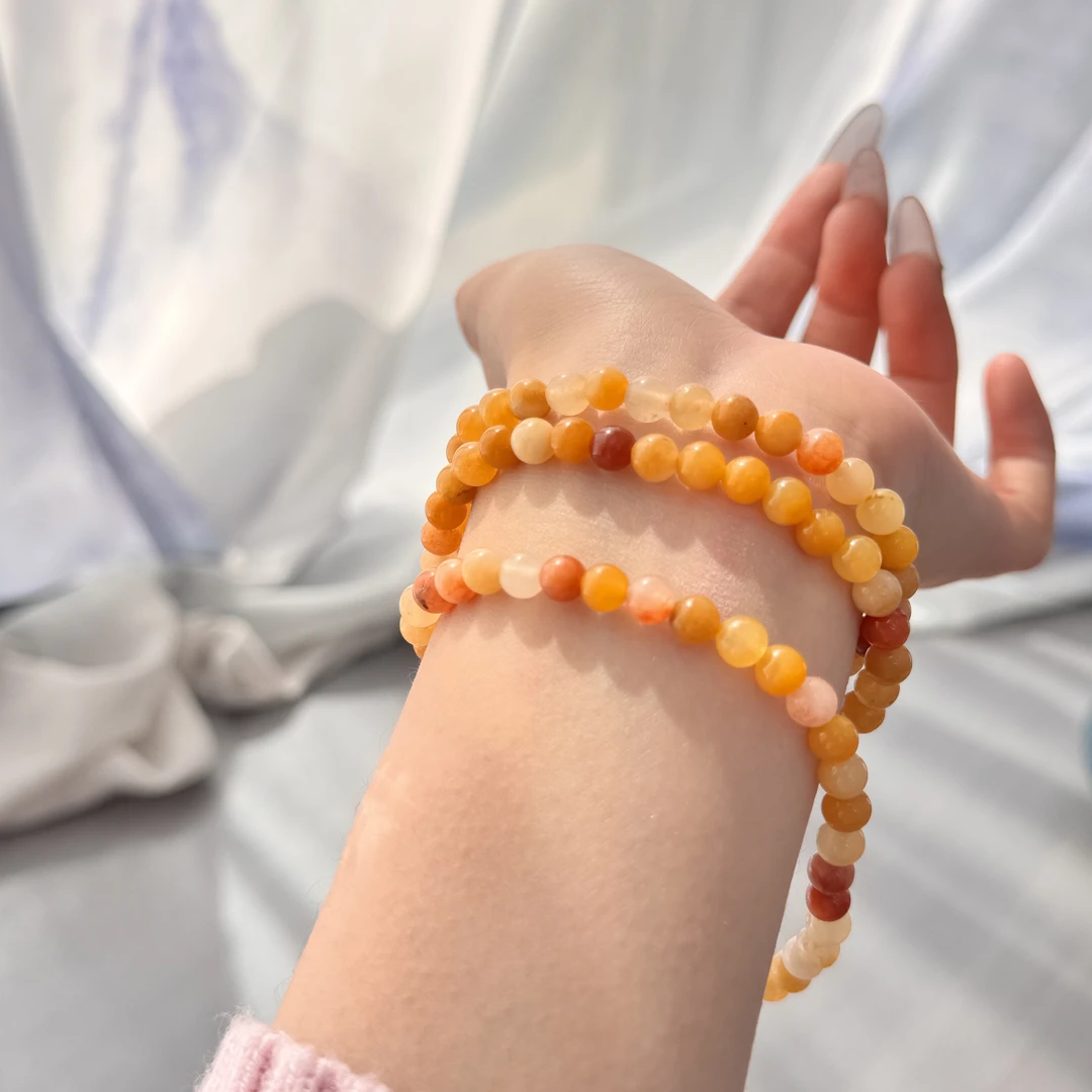 云南龙陵黄龙玉火焰红手链项链金丝玉佘太翠糖果珠子女士时尚多圈