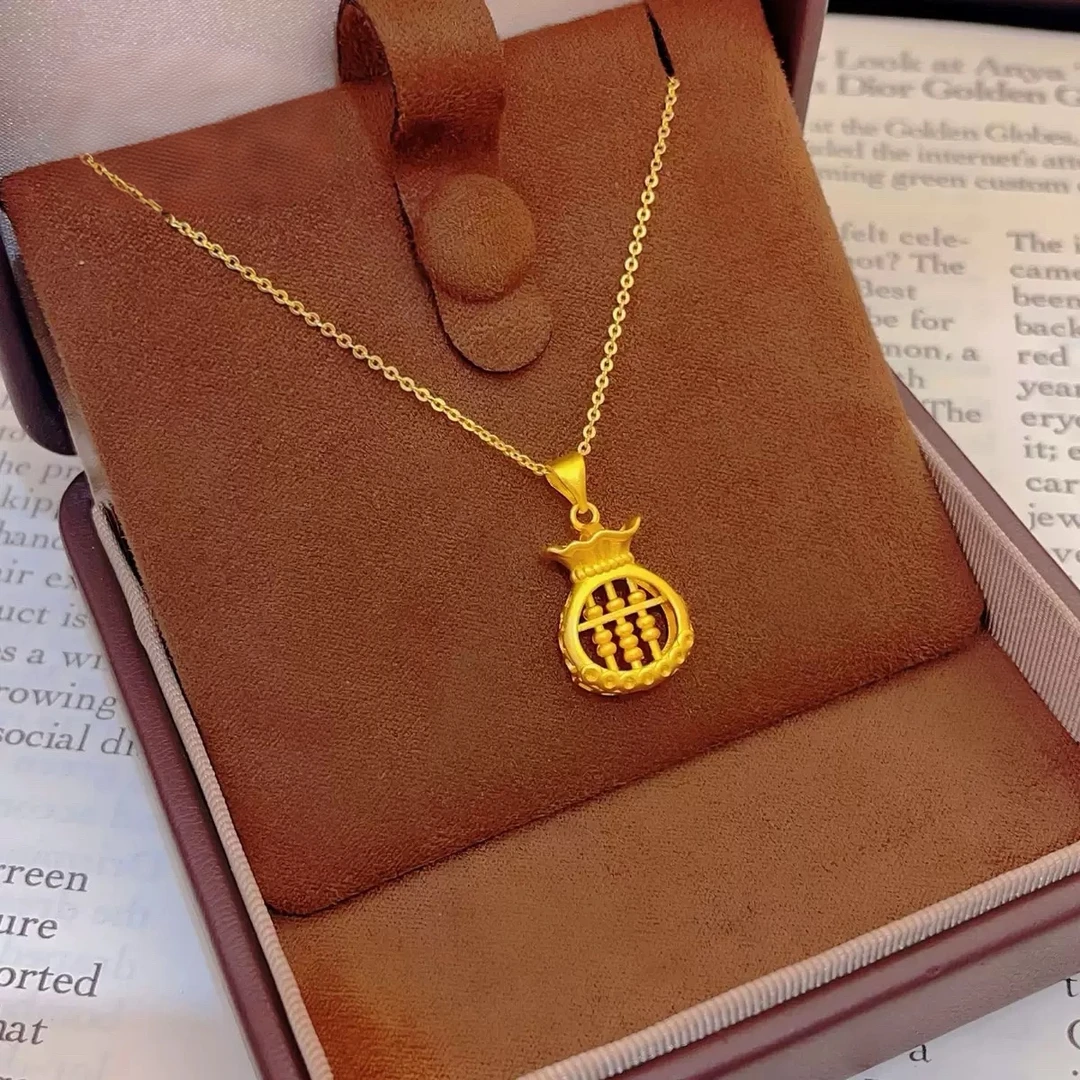 铜合金吊坠 项链铜合金新中式福袋算盘吊坠轻奢气质锁骨链