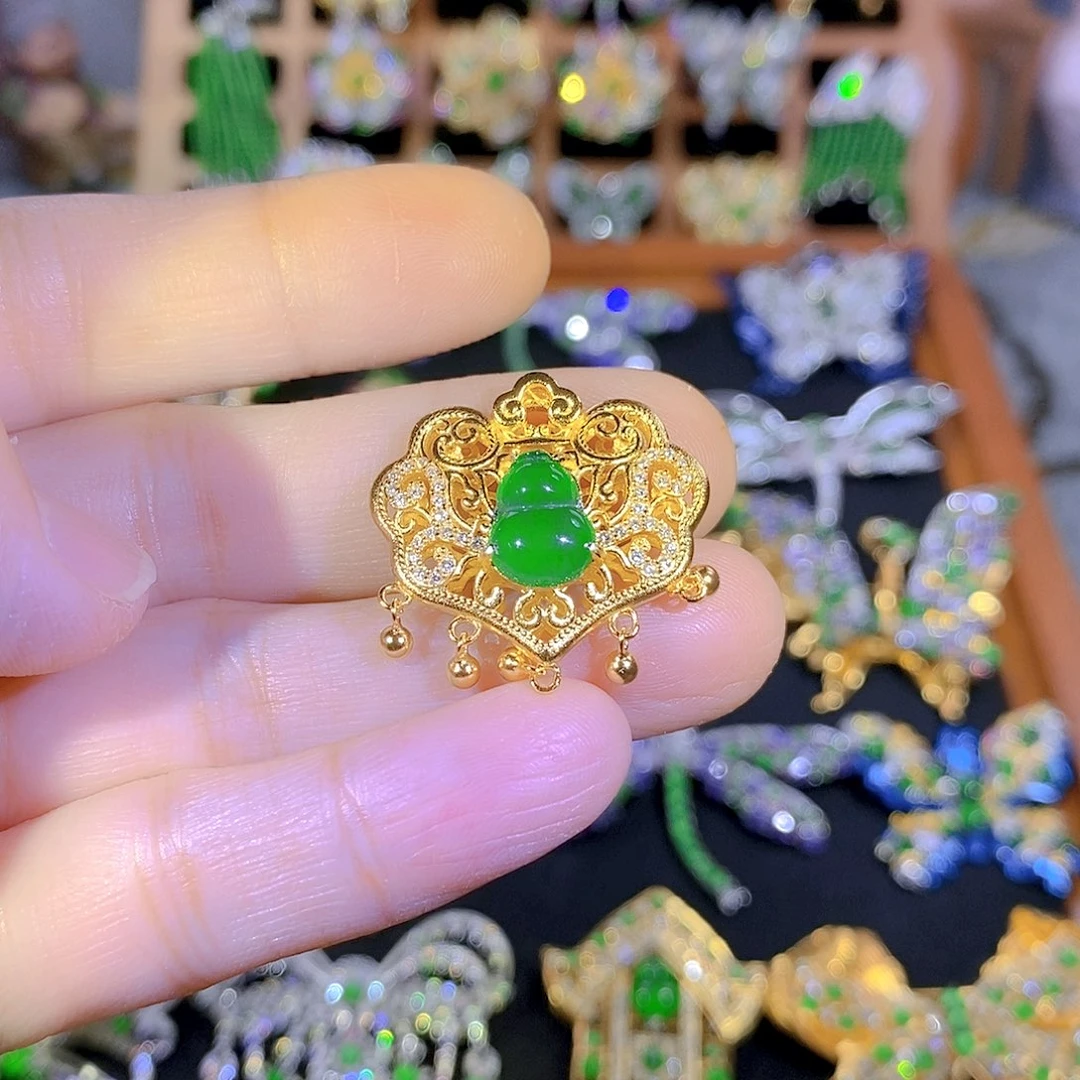 吊坠(不含链)银S925镶嵌翡翠