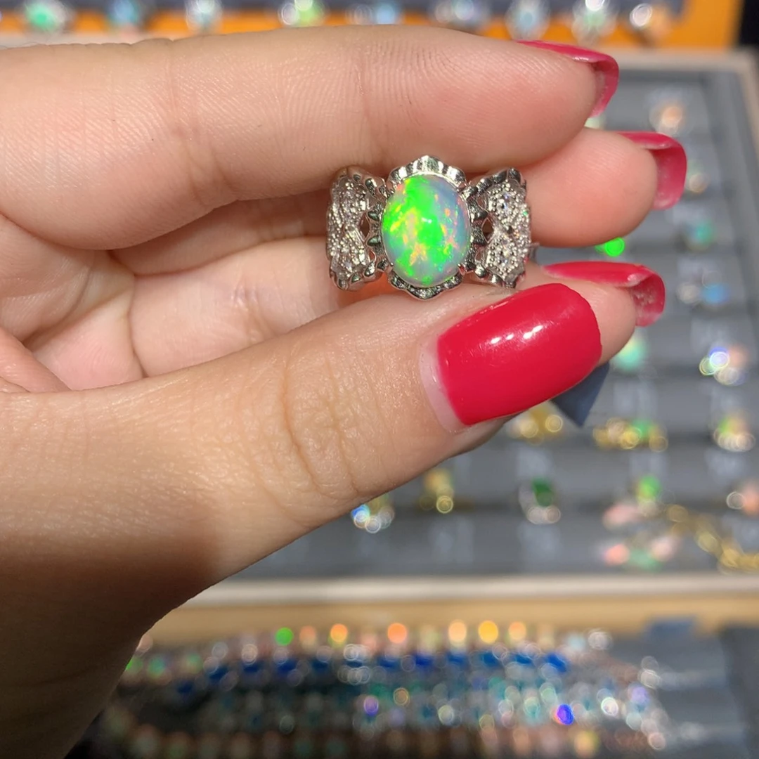 银S925镶嵌欧泊 欧泊戒指l