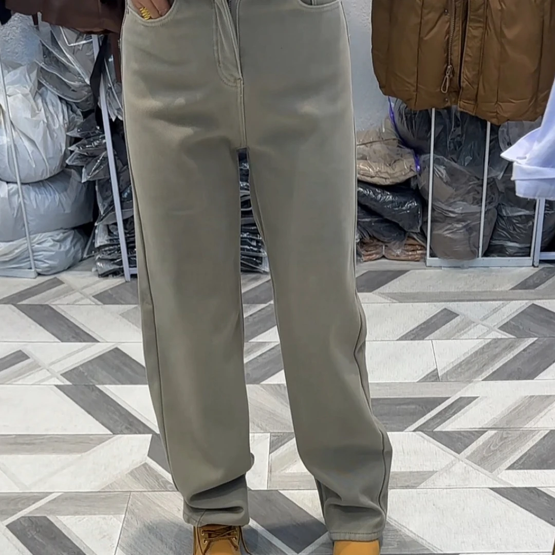 秋冬高腰显瘦白色窄版阔腿加绒直筒牛仔裤女