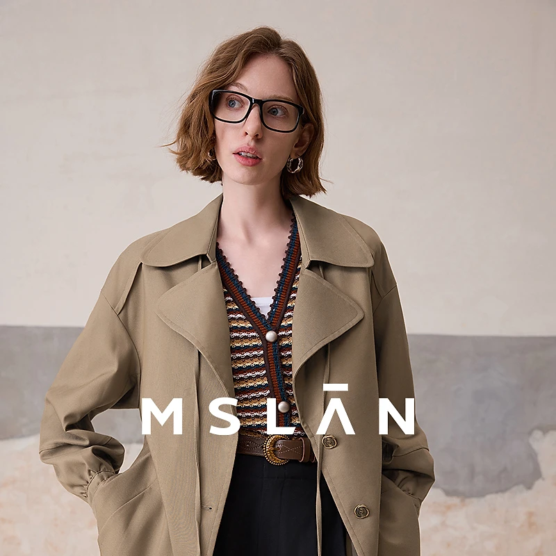 MSLAN【商场同款】新款气质时尚休闲百搭中长风衣外套 MFCE2402