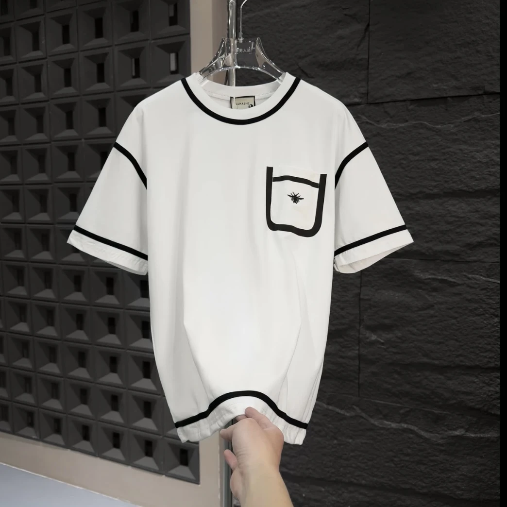 866929-夏季舒适圆领短袖T恤日系拼接简约风时尚上衣