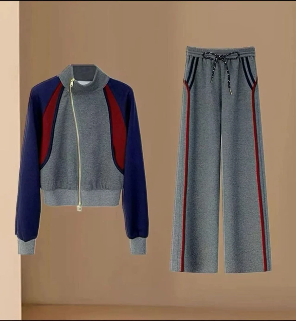 休闲时尚套装女士显瘦穿搭一整套春秋新款洋气运动服阔腿裤两件套