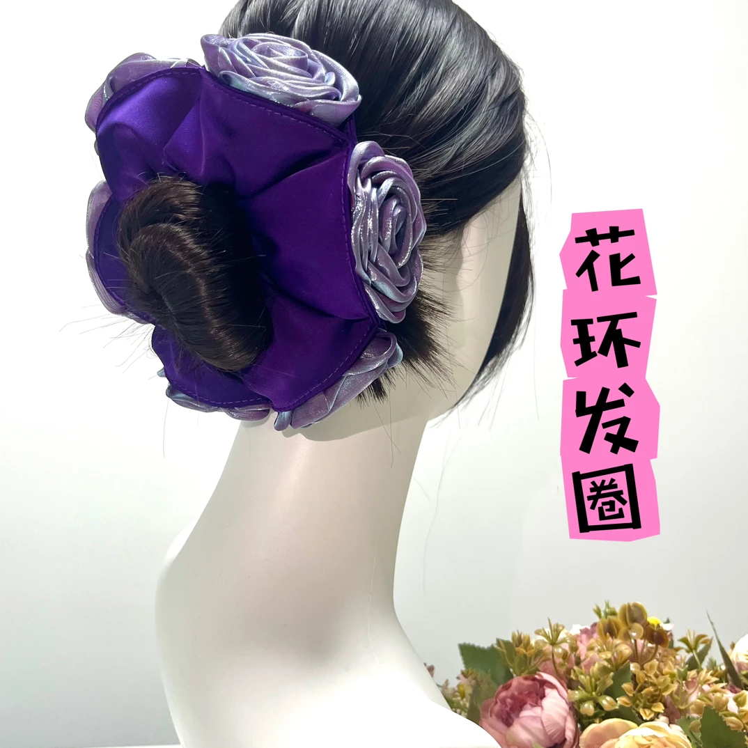 原创 花环发圈 紫花环发圈丸子头发圈