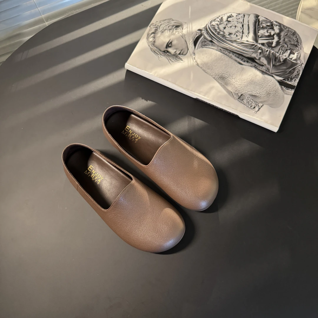 EM2025春夏懒人款女单鞋舒适百搭平底圆头一脚蹬乐福鞋