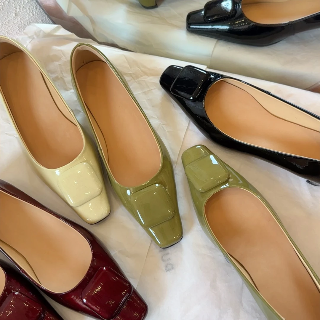 【王二今】牛皮/3CM/极简轻奢欧若风小跟鞋方扣简约大方气质单鞋女