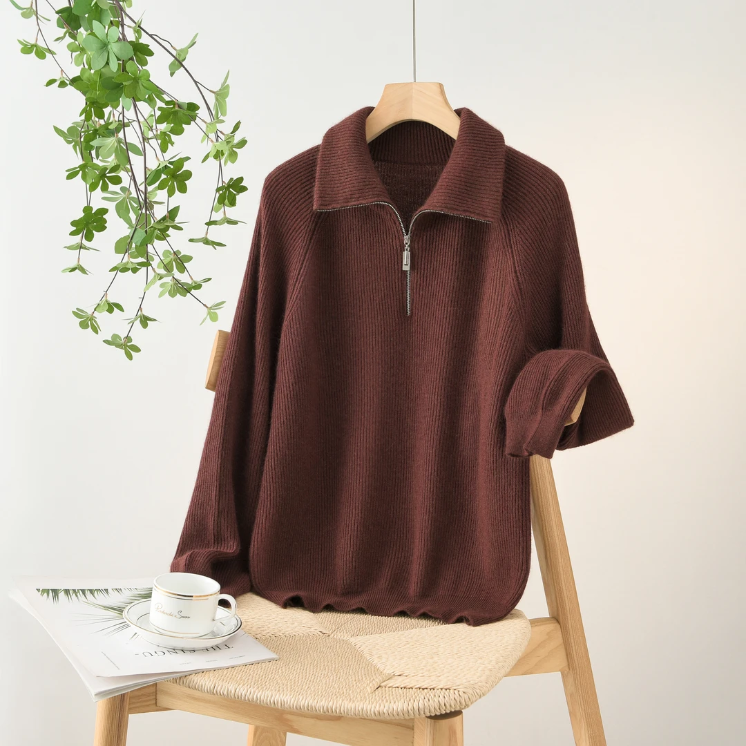 女士立领拉链百搭显瘦针织上衣B-2206