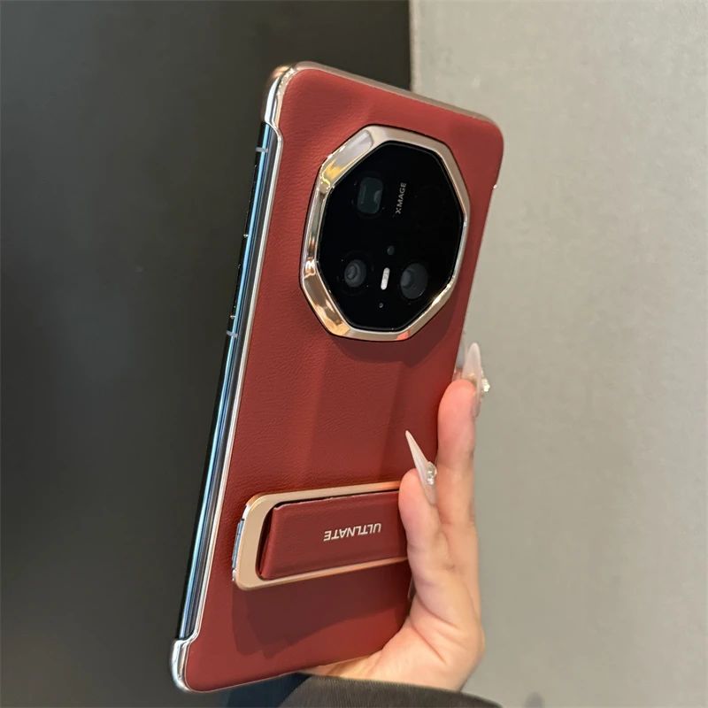 无边框超薄防摔适用华为mate70rs非凡大师手机壳素皮腕带旋转支架