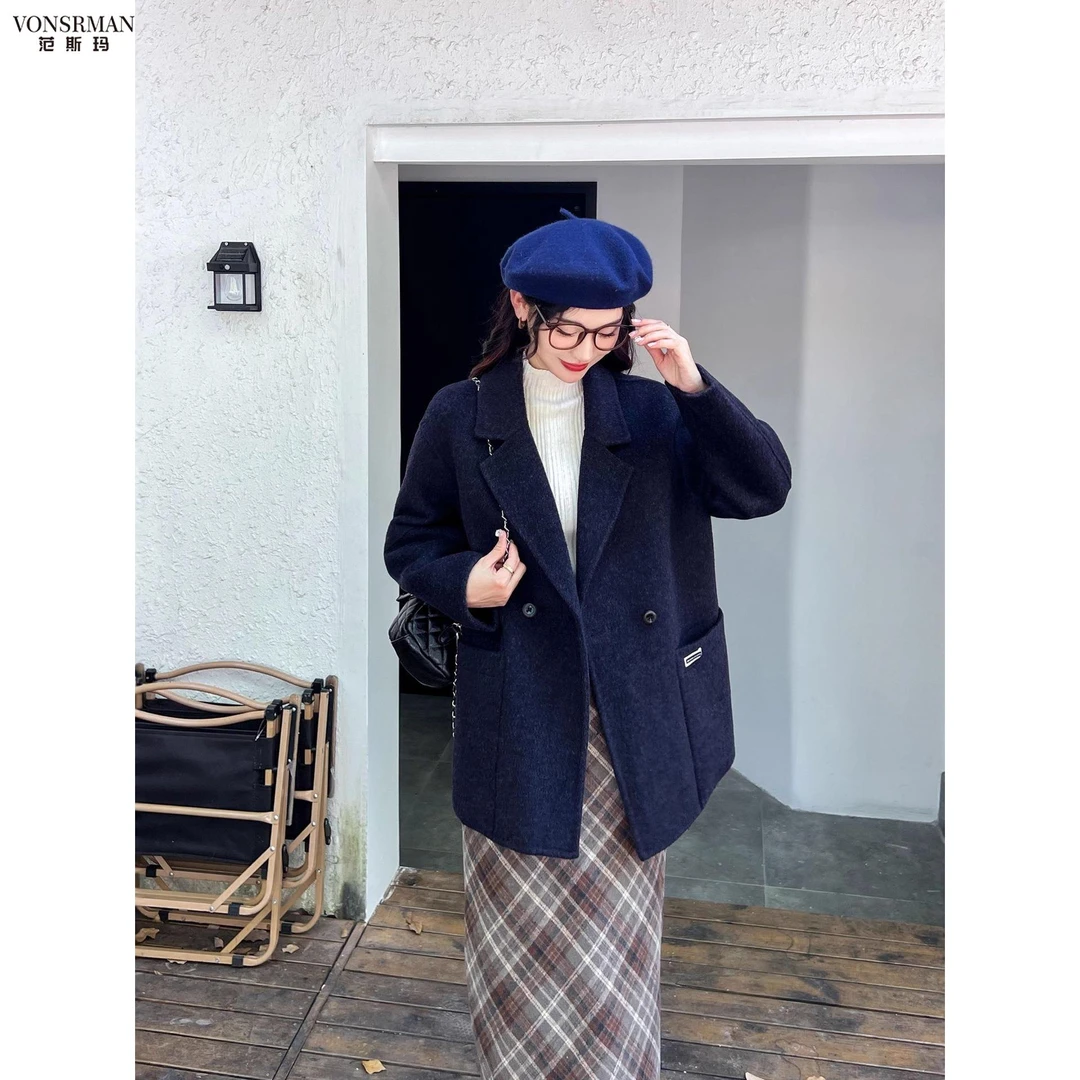 2025新款高端手缝大衣女短款宽松显瘦气质双面呢外套西装外套冬季