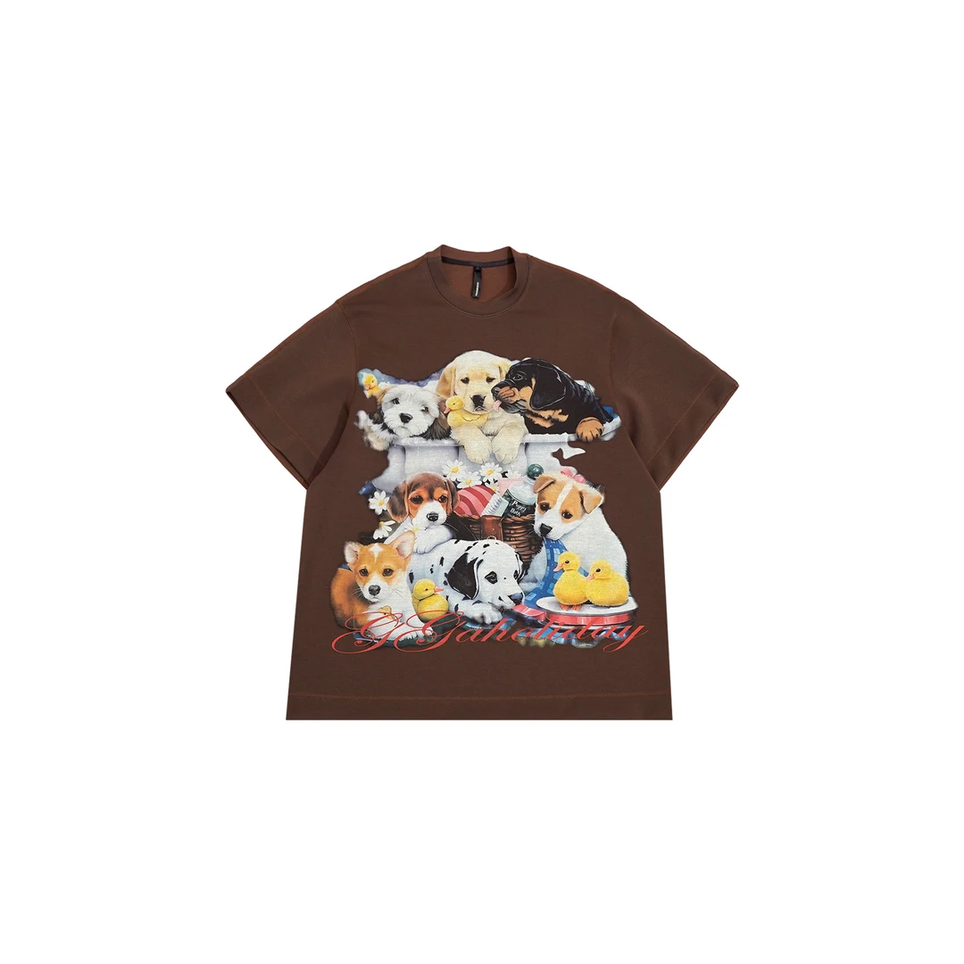 25早春新款高级感街头原创设计潮流动物系列咖色狗狗T恤-151102