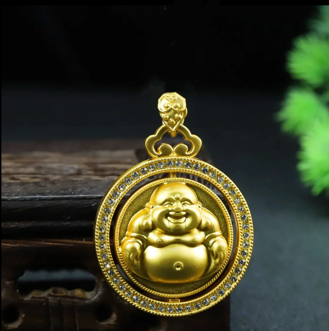 古法镶嵌冰阳绿 双面旋转佛公 B