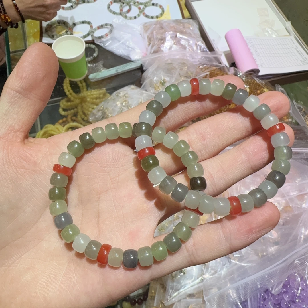 天然和田玉多宝直切手串约6x7mm左右多样性拍一发一x