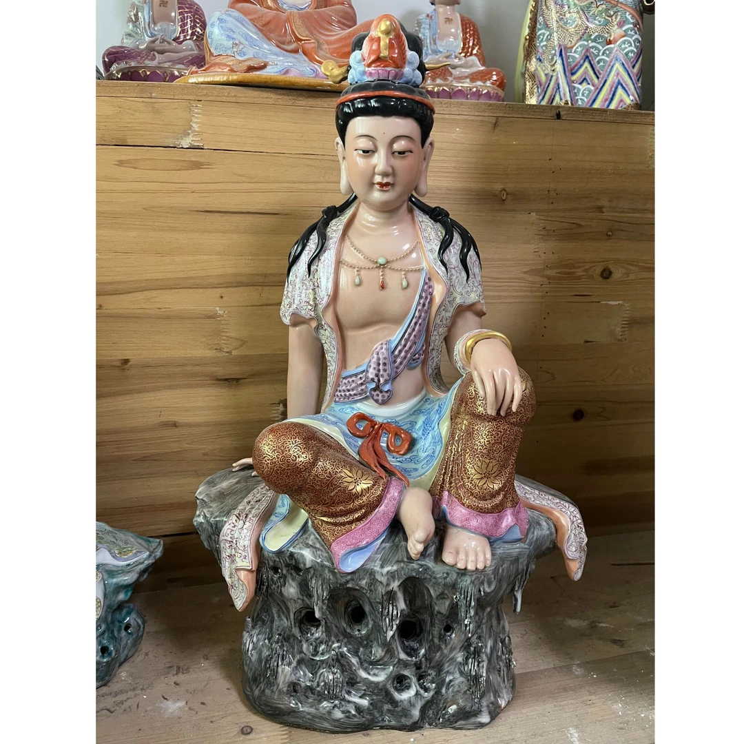 精品水月观音景德镇重工珐琅彩观自在菩萨家用供奉吉祥纳福摆件