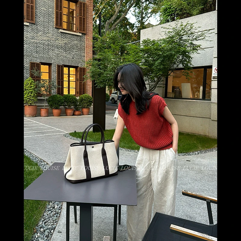 LUCIE LOUISE 纵横交织·BC高支纯棉定染镂空针织背心上衣LL0122