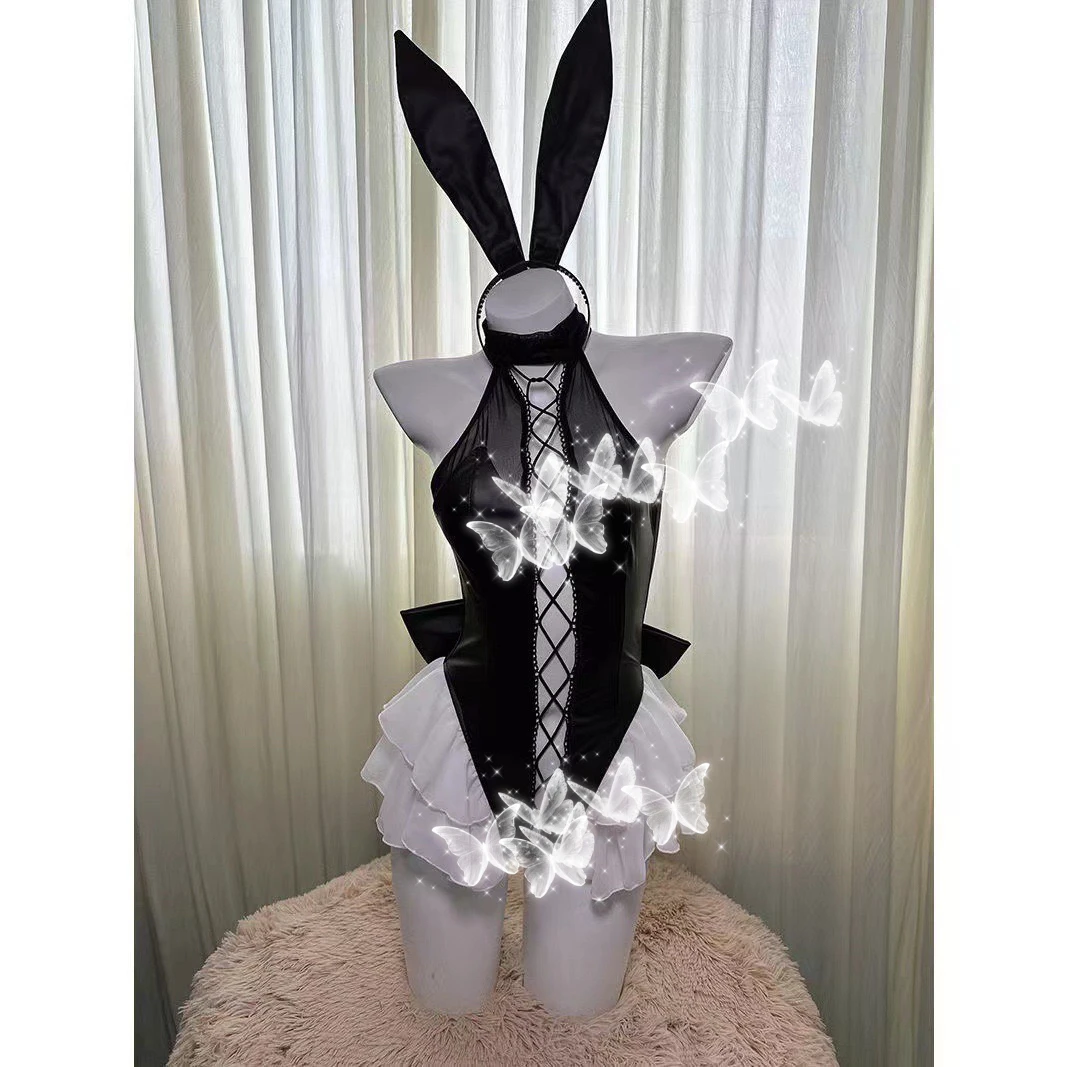 新款家居睡裙pu裙摆显瘦黑色蕾丝性感纯欲