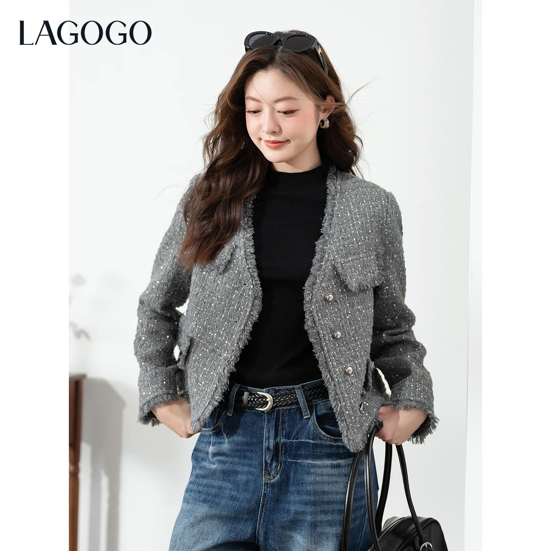 【重百粉丝专属】lagogo新款流苏粗花呢小香风外套女OCWW569G21