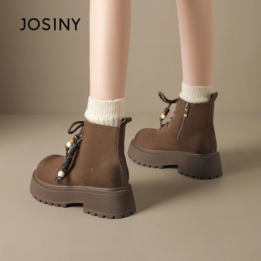 卓诗尼黑色中筒女靴2025秋冬季增高秋冬圆头不勒脚防水百搭马丁靴