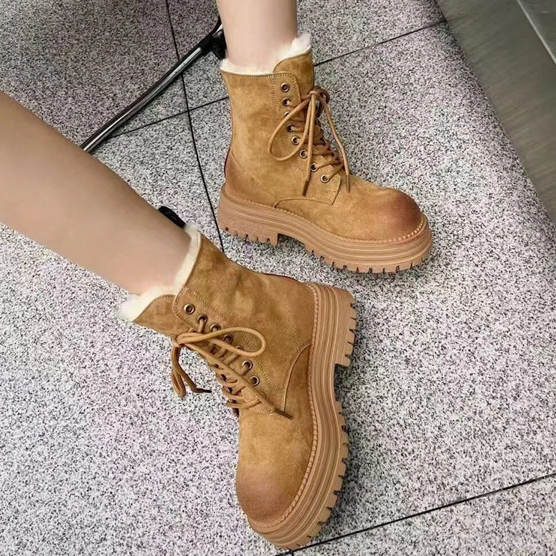【两穿】擦色牛纤绒马丁靴加绒保暖时尚厚底防滑增高百搭冬季女鞋潮