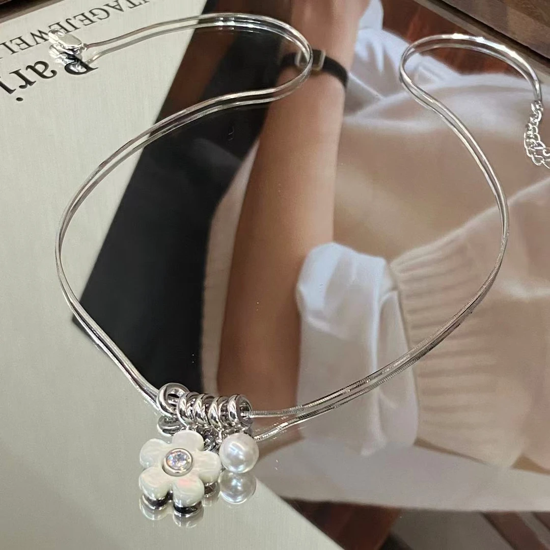 （T）镀K金  栀子花环环相扣  珠珠项链X8266