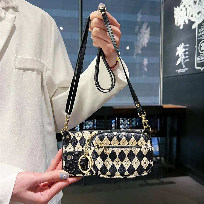 【3500个型号】装卡零钱包手机壳 挂绳斜挎可背挂脖皮质防摔保护套