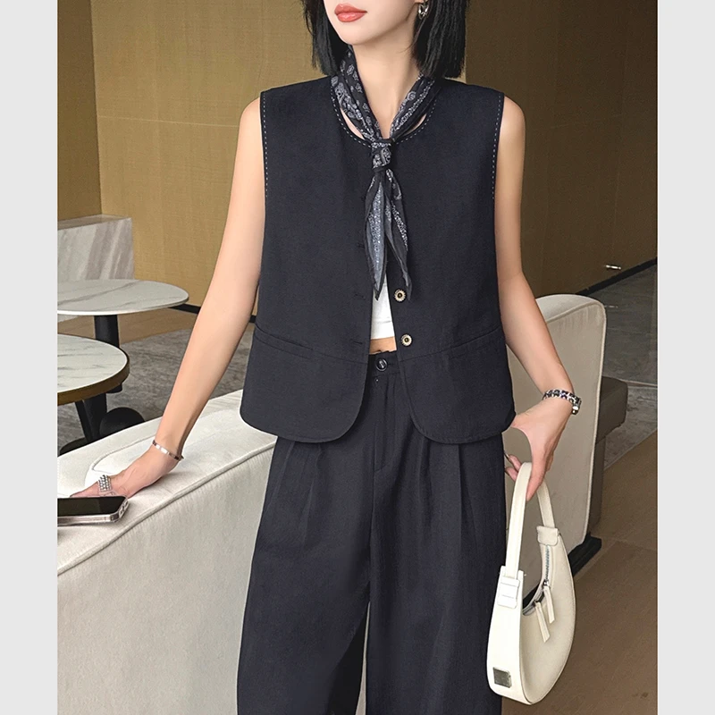 超好看气质棉麻马夹洋气百搭马甲上衣女5322-8503