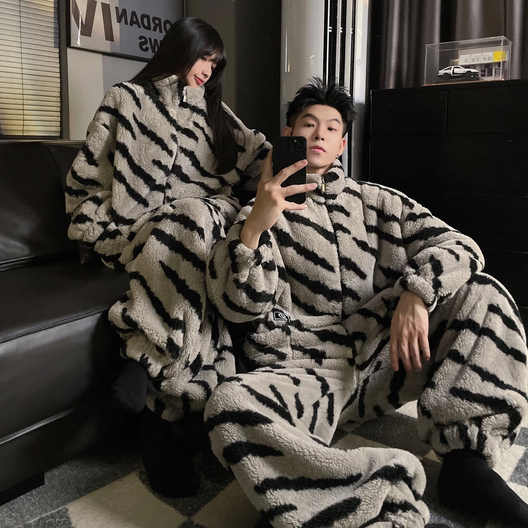 情侣睡衣女秋冬季珊瑚绒加厚加绒可外穿男士法兰绒冬天家居服套装