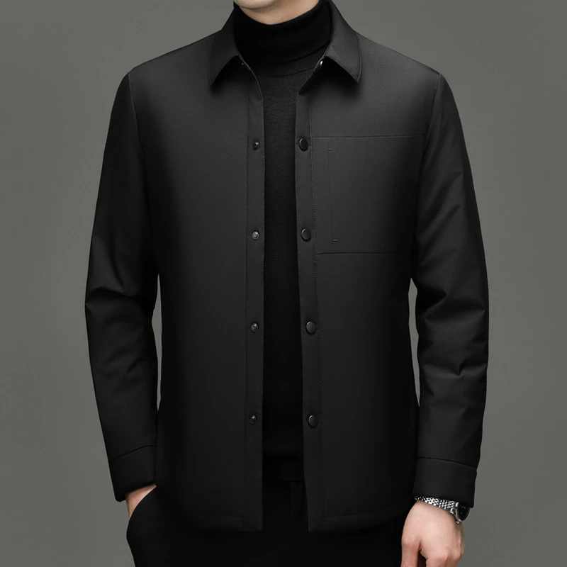 鹅绒纯色翻领扣子款冬季羽绒服鹅绒服