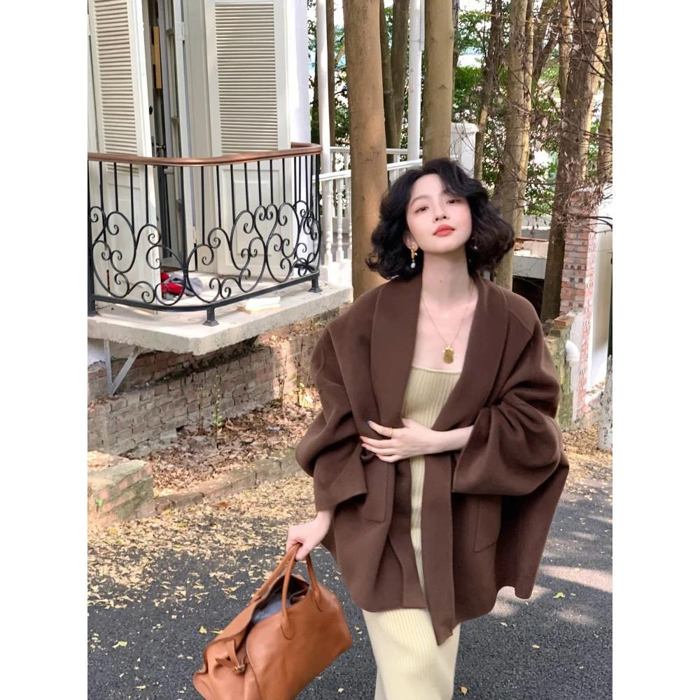 酒午自制【款】港风覆古2024秋冬季100羊毛双面呢子斗篷外套