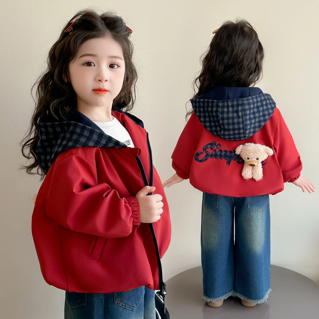 女童洋气秋款外套薄款小童可爱休闲女宝连帽夹克秋装韩版宽松上衣