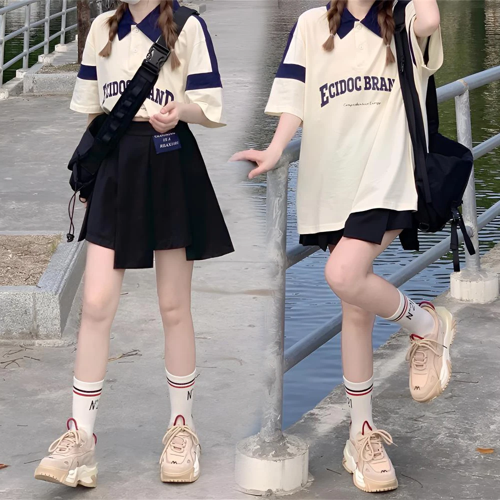 少女夏季穿搭一整套15-18岁学生不规则短裙子学院风休闲两件套装