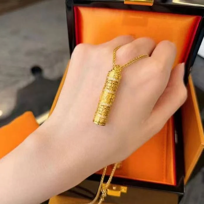 铜项链 锆石圆柱项链新中式吊坠毛衣链时尚百搭设计感项饰