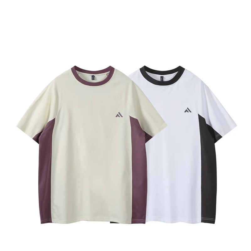 潮流撞色拼接透气短袖T恤男女夏季新款凉感速干运动半袖上衣-T551