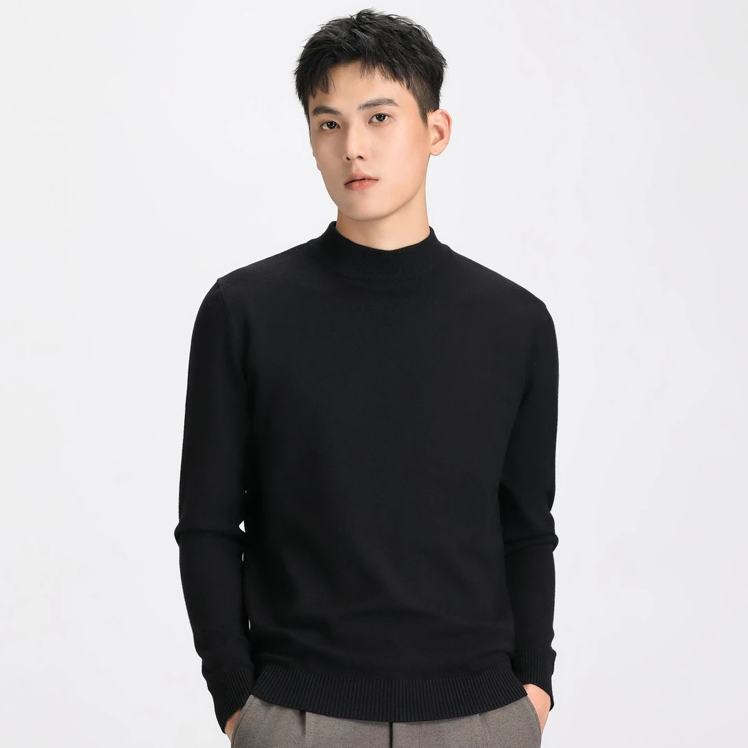 微胖男士毛衣半高领黑色潮流加厚中领毛衫男装打底针织衫冬季保暖