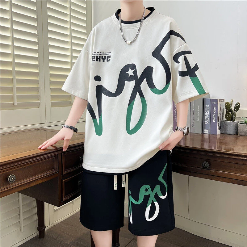 青少年夏季短袖T恤套装男孩高初中学生搭配短裤休闲运动男装一套