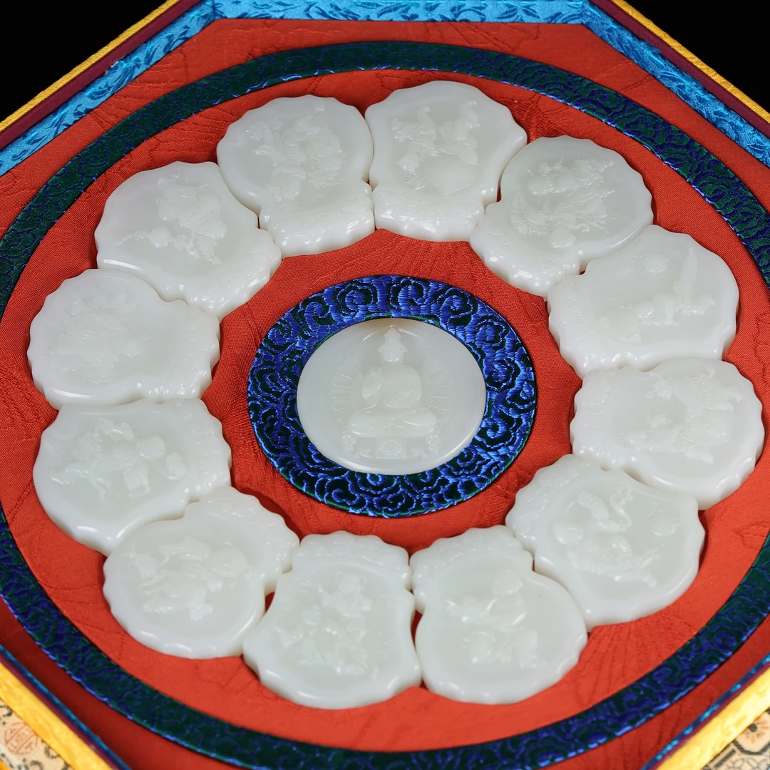 dx和田玉白玉童子拜观音一组13件套装2512171442