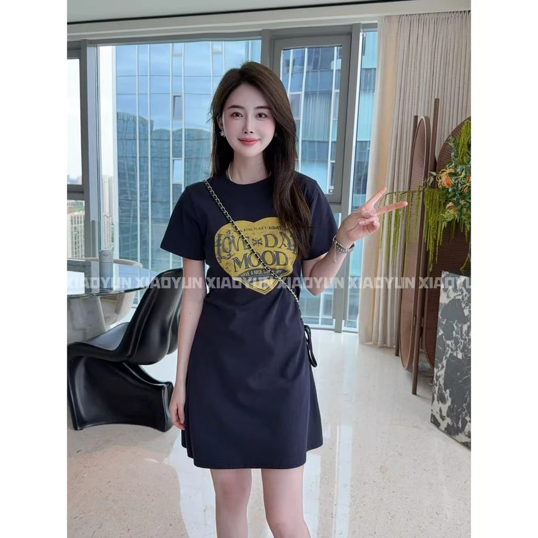 字母印花连衣裙 小允姐姐2025新款时尚气质高级字母印花连衣裙