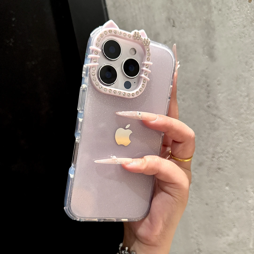 高级感闪粉kitty猫镜头果冻适用苹果16手机壳15promax可爱14/13女