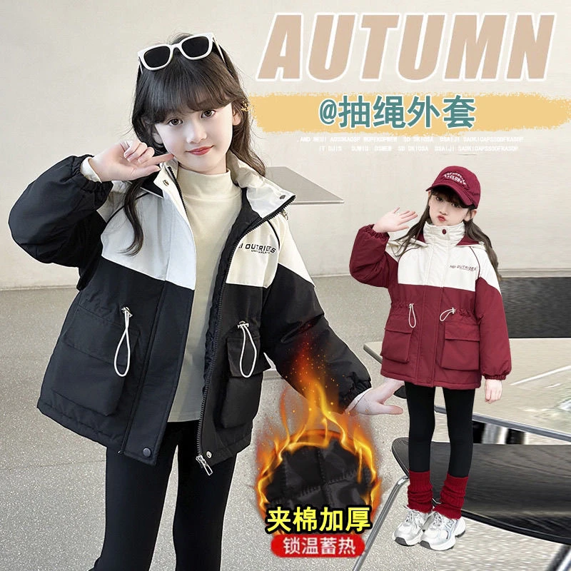 女童冲锋衣冬款2025新款儿童加绒加厚锁温棉衣外套女孩夹克长风衣