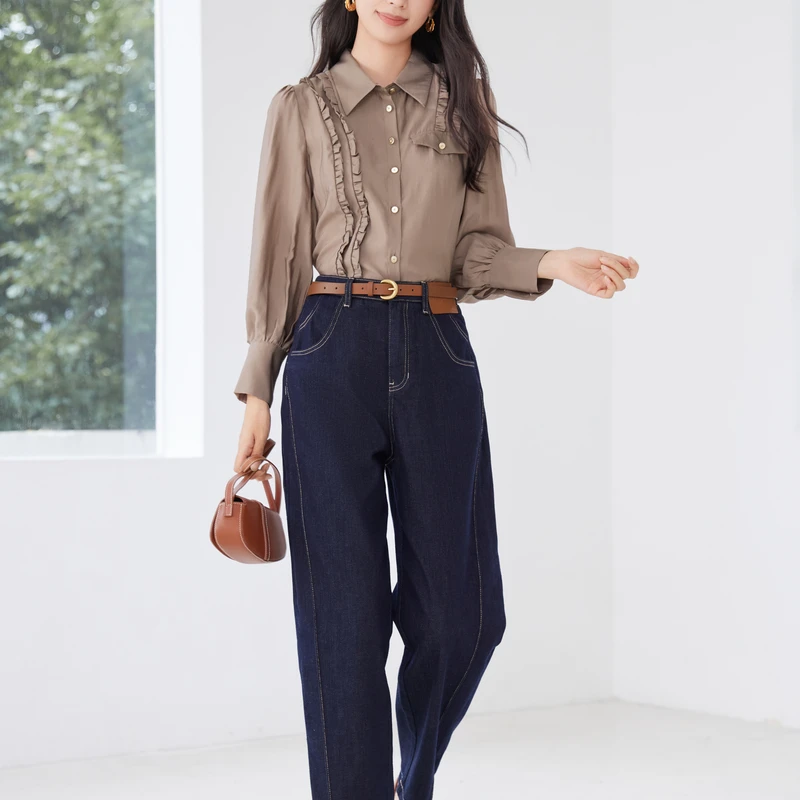 K4011059牛仔裤 香影直筒牛仔裤女高腰年秋冬季新款