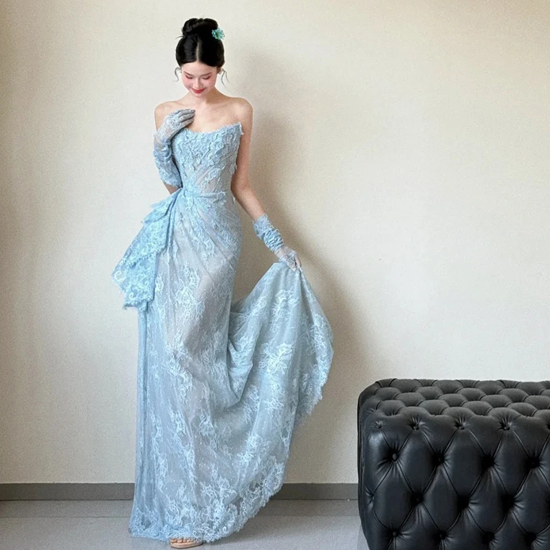 2025新款订婚轻婚纱敬酒服新娘蓝色高级感小众宴会晨袍迎宾礼服女