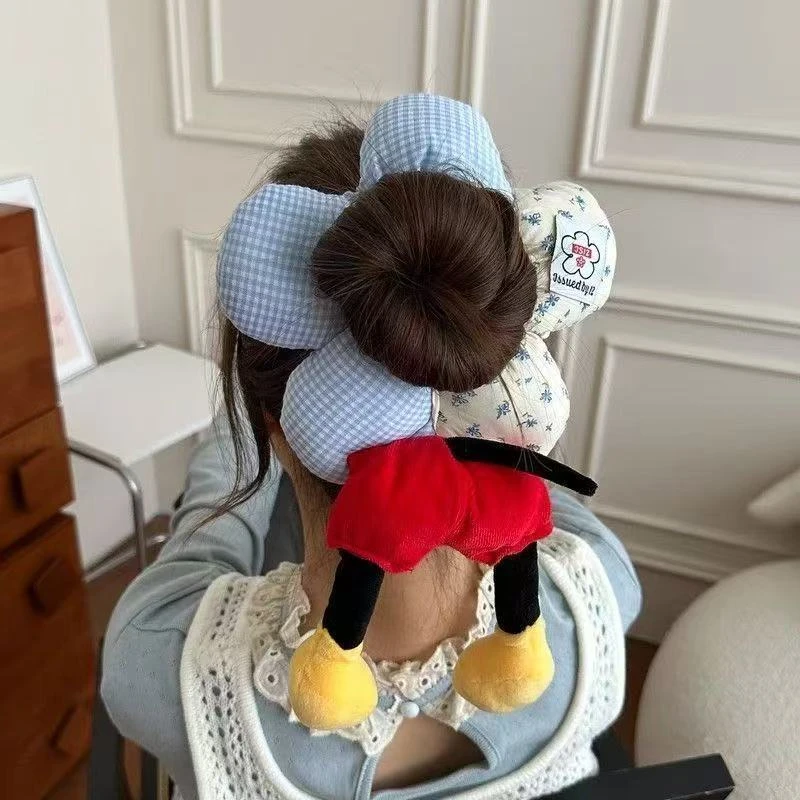 可爱格子米奇发圈拼接百搭气质发绳装饰大肠米奇屁股头饰波点头饰