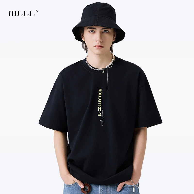 IIILLL童锦程短袖T恤男夏美式重磅字母印花宽松百搭圆领纯色上衣